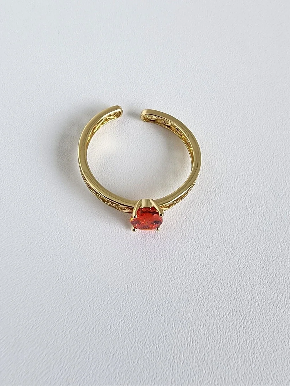 Gold Plated Adjustable Ring Red Ruby CZ Solitaire Statement Ring